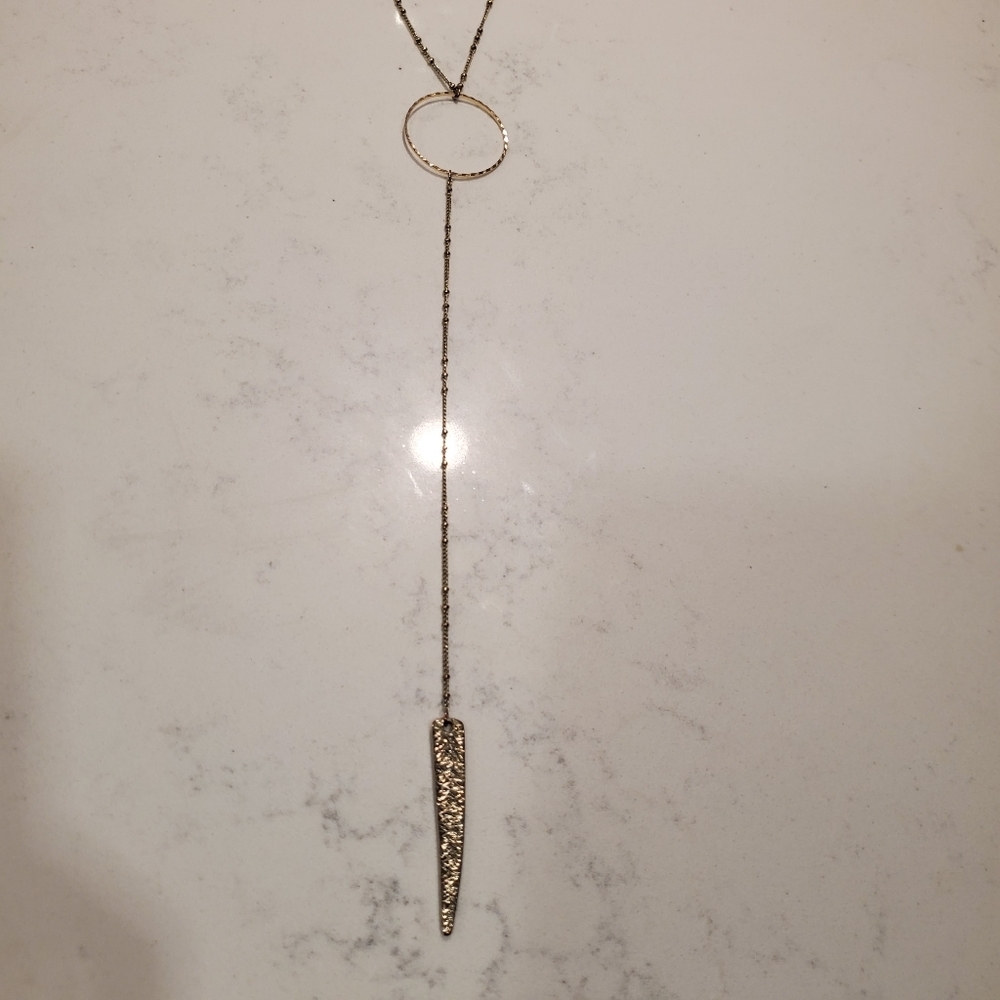 Boho Circle Pendant Lariat Necklace Gold Preppy Casual Basic Bohemian Long Chain - Picture 3 of 5